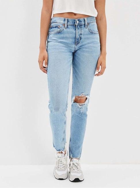 american eagle outfitters blue distressed mid rise jeans