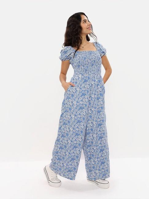 american eagle outfitters blue floral print jumpsuit