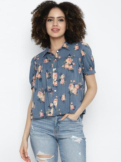 american eagle outfitters blue floral print shirt