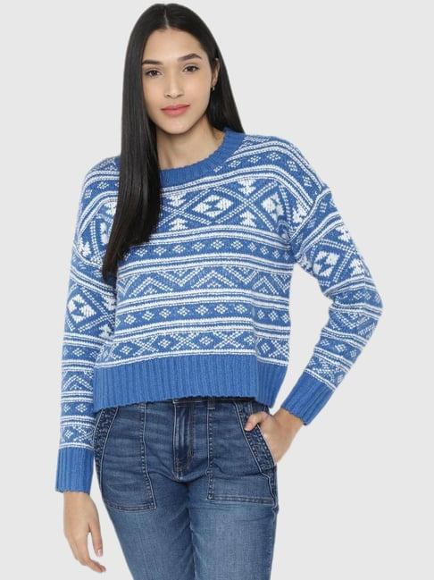 american eagle outfitters blue geometric print sweaters