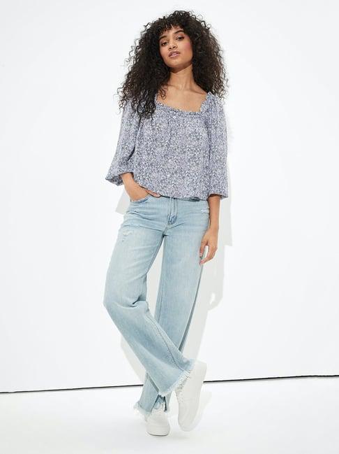 american eagle outfitters blue printed top