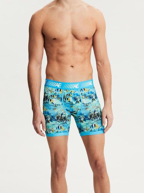 american eagle outfitters blue printed trunks