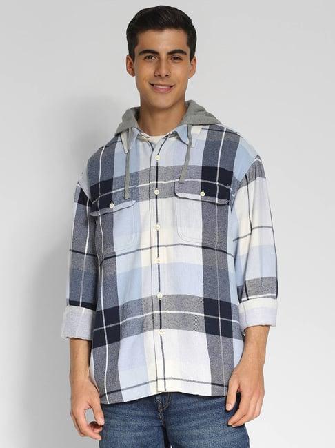 american eagle outfitters blue regular fit checks shirt