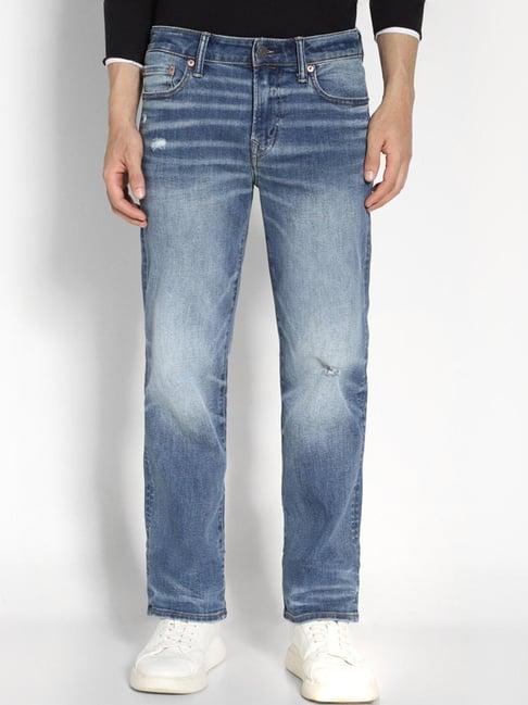 american eagle outfitters blue regular fit distressed distressed jeans