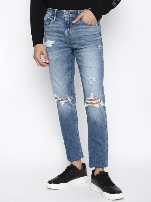 american eagle outfitters blue regular fit distressed jeans