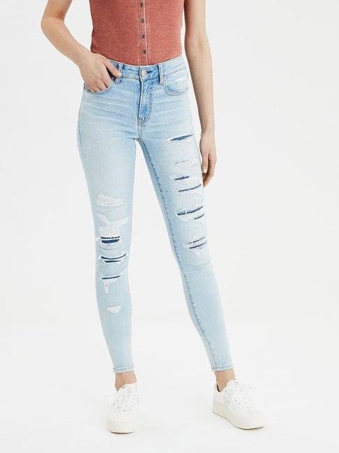 american eagle outfitters blue skinny fit high rise jeans