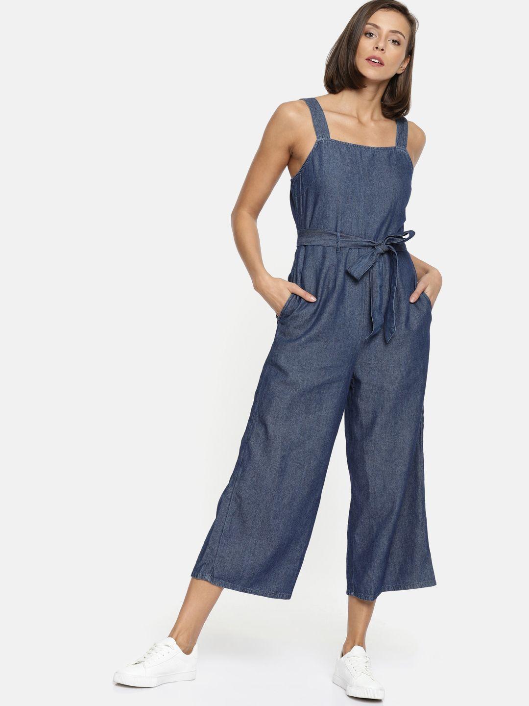 american eagle outfitters blue solid chambray culotte jumpsuit