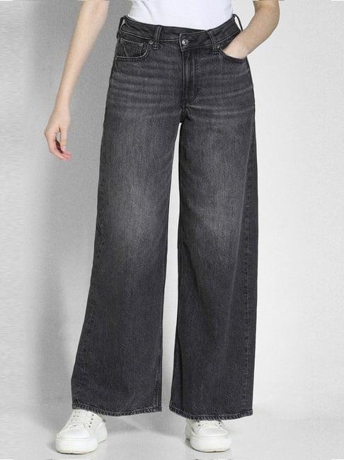 american eagle outfitters charcoal black cotton mid rise flared jeans