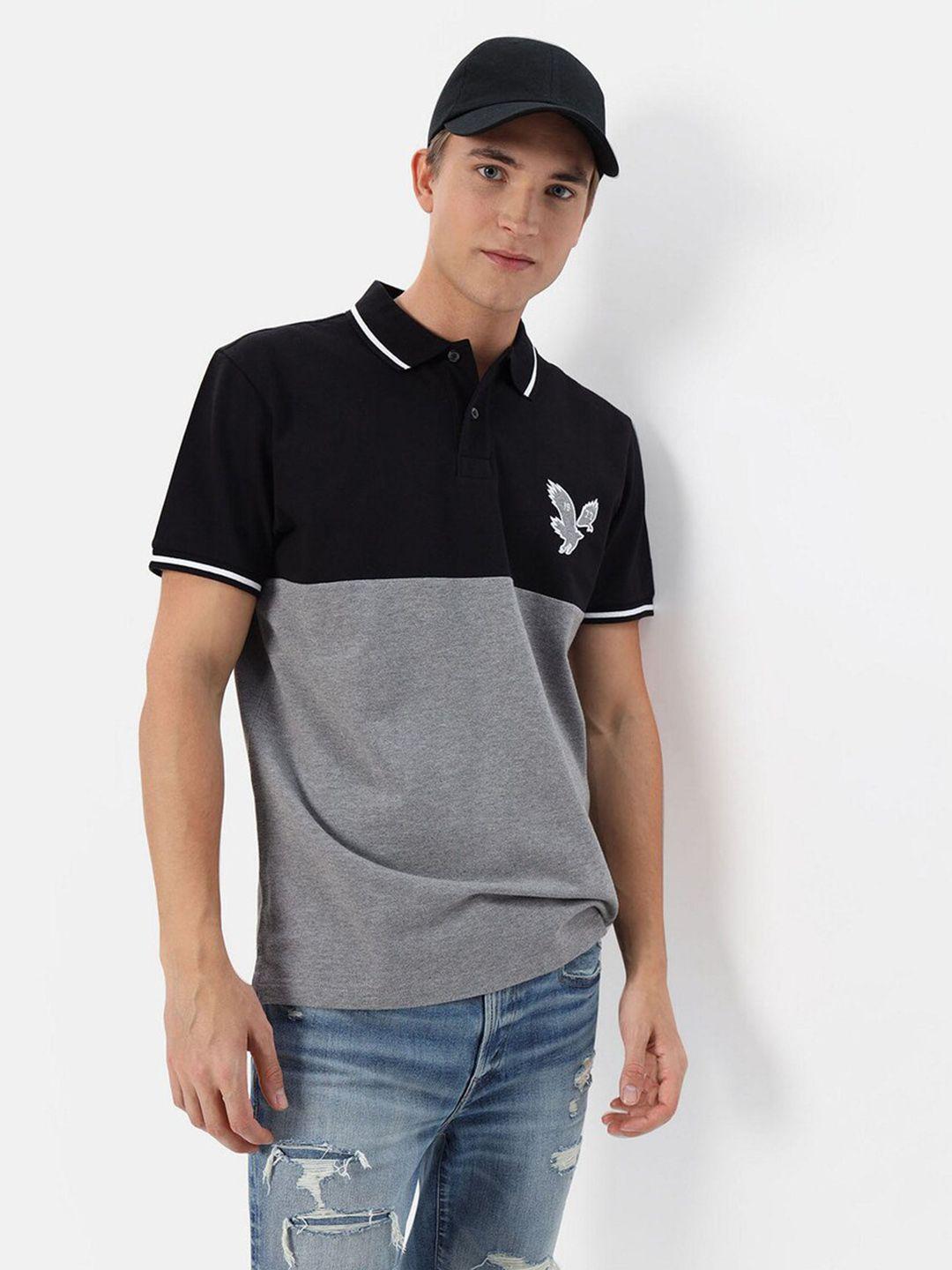 american eagle outfitters colourblocked polo collar applique casual t-shirt