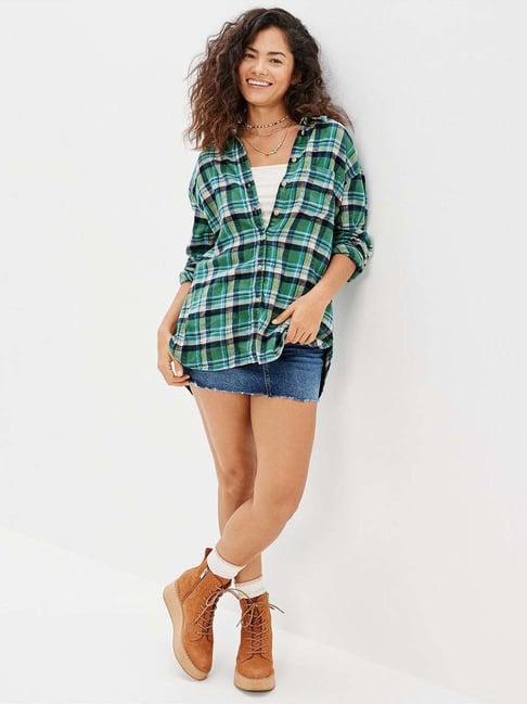 american eagle outfitters green cotton chequered shirt