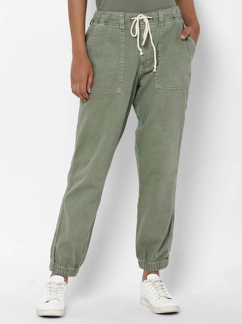 american eagle outfitters green cotton mid rise joggers