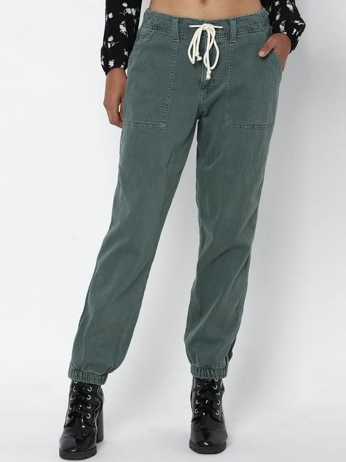 american eagle outfitters green cotton mid rise joggers