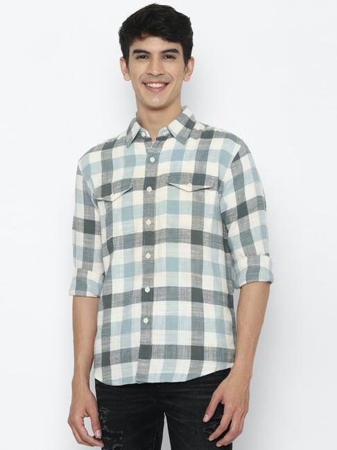 american eagle outfitters green cotton regular fit checks shirt