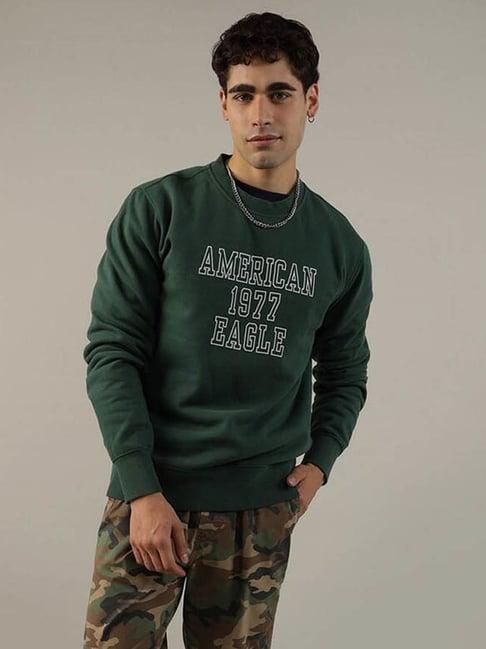 american eagle outfitters green cotton regular fit printed sweatshirt