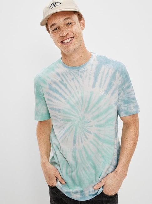 american eagle outfitters green cotton regular fit tie - dye t-shirt