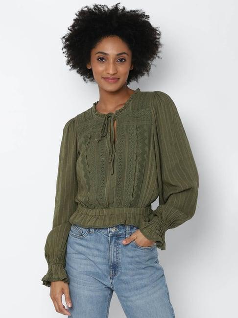 american eagle outfitters green lace crop top