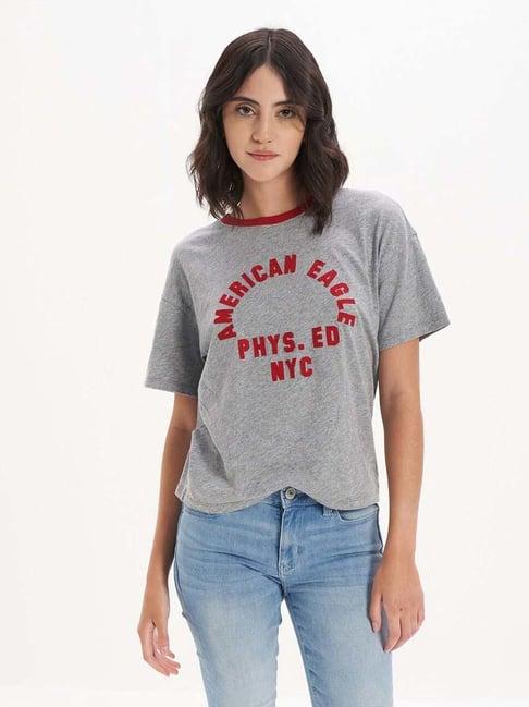 american eagle outfitters grey cotton embroidered t-shirt