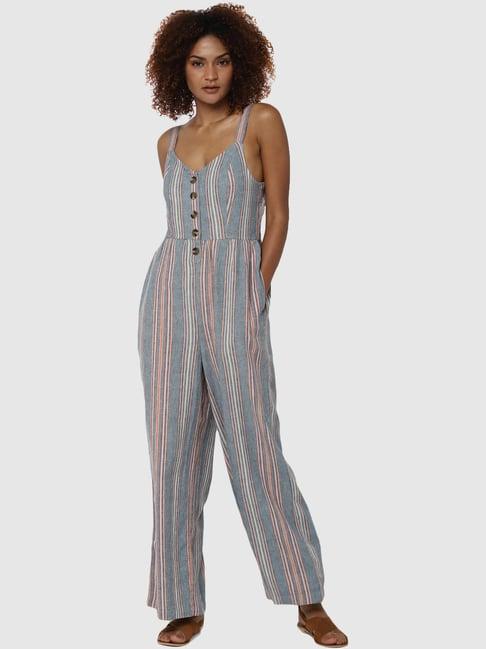 american eagle outfitters ice blue cotton striped jumpsuit