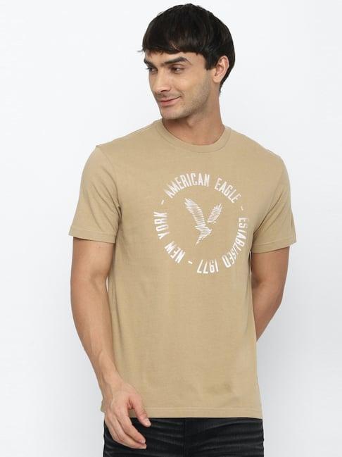 american eagle outfitters khaki cotton regular fit printed t-shirt