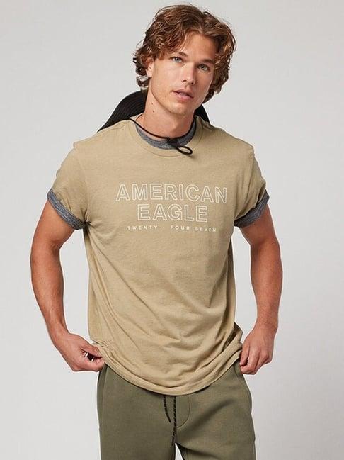 american eagle outfitters khaki cotton regular fit printed t-shirt