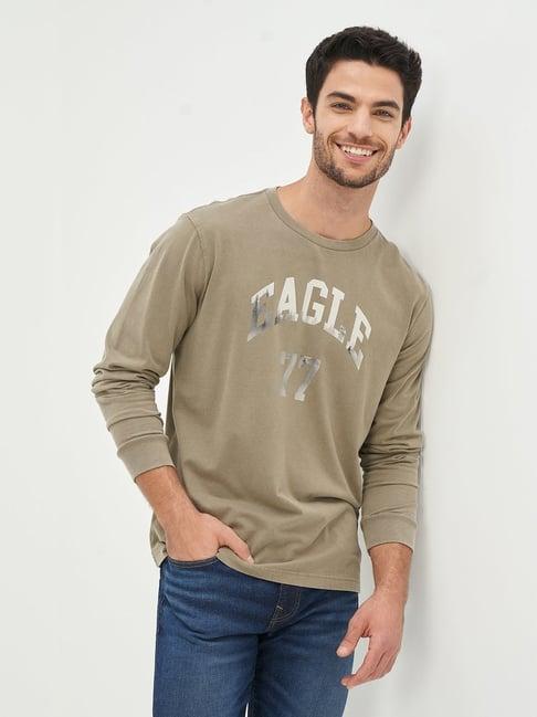 american eagle outfitters khaki cotton regular fit printed t-shirts