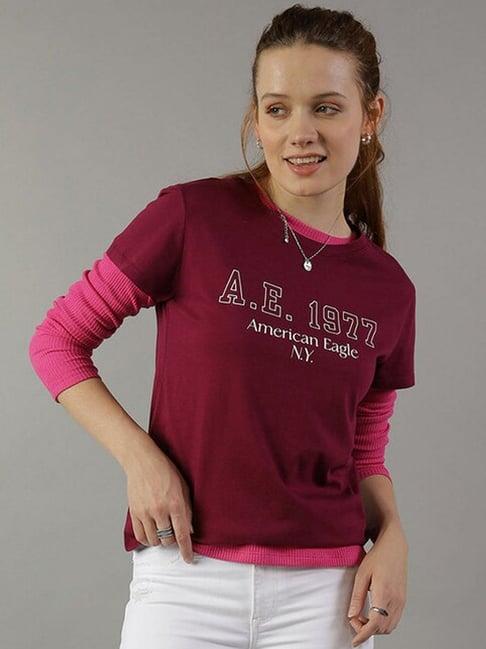 american eagle outfitters maroon cotton printed t-shirt
