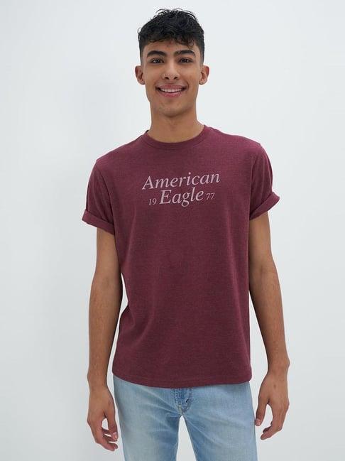 american eagle outfitters maroon cotton regular fit printed t-shirt