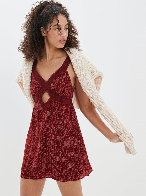 american eagle outfitters maroon printed a-line dress