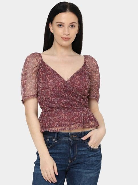 american eagle outfitters maroon printed top