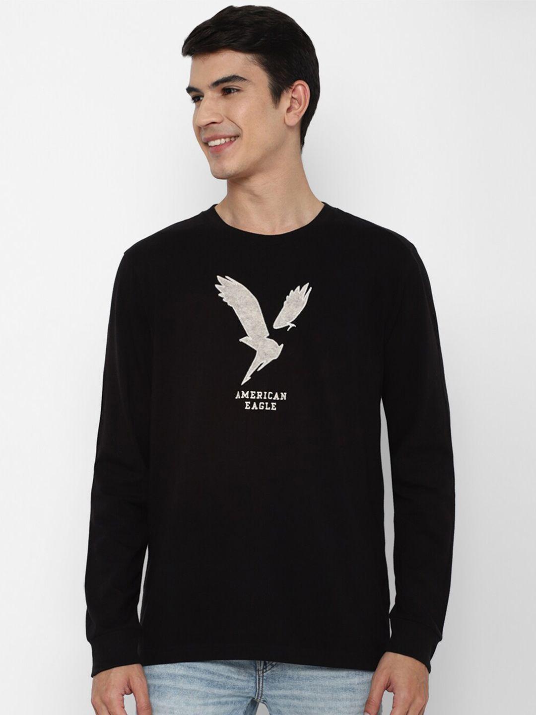 american eagle outfitters men black brand logo printed pure cotton t-shirt