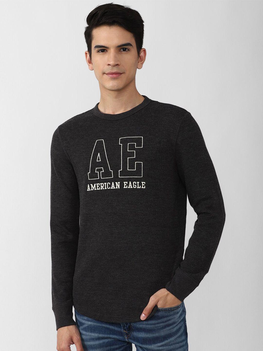 american eagle outfitters men black typography printed t-shirt