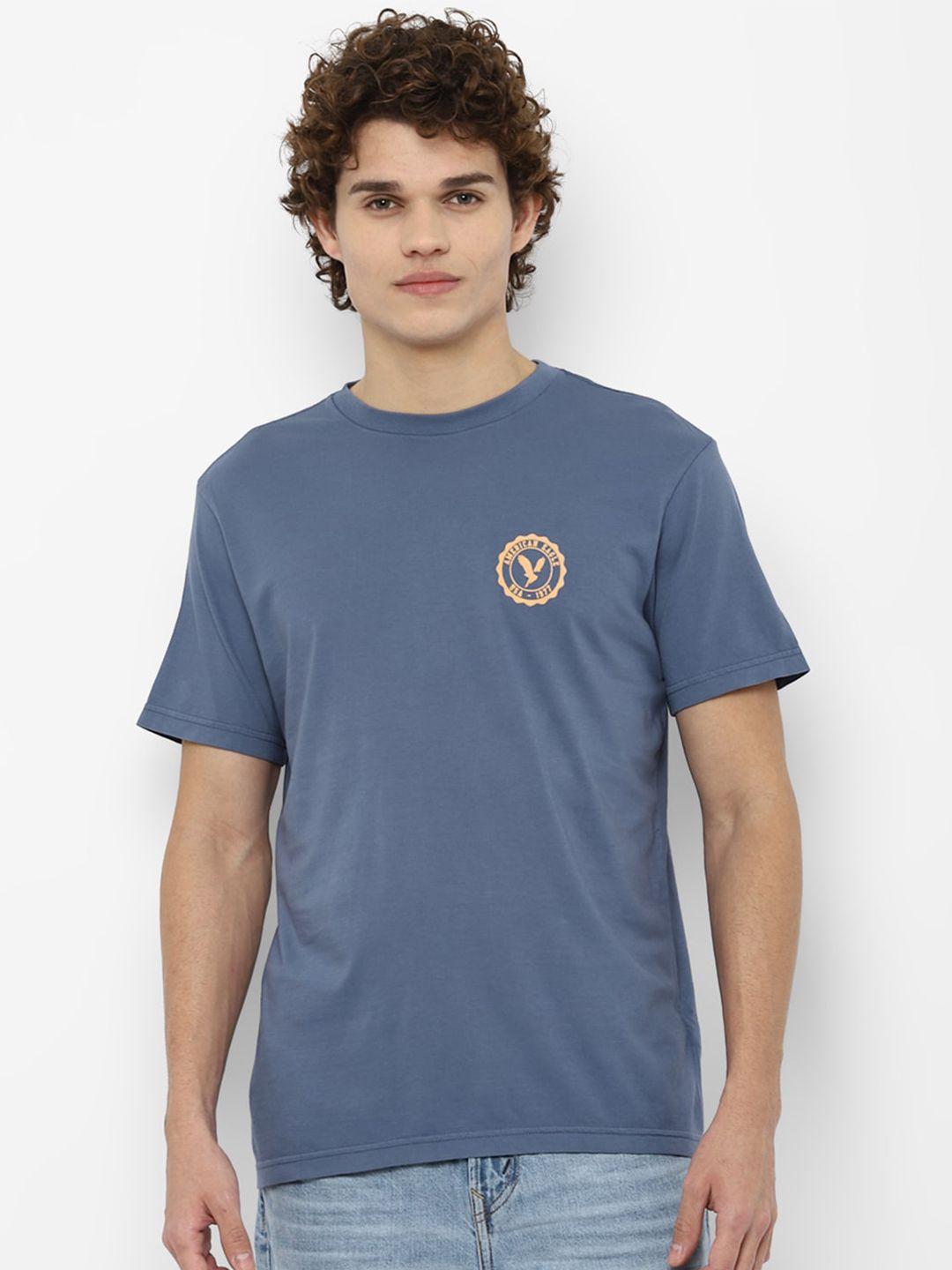 american eagle outfitters men blue applique t-shirt