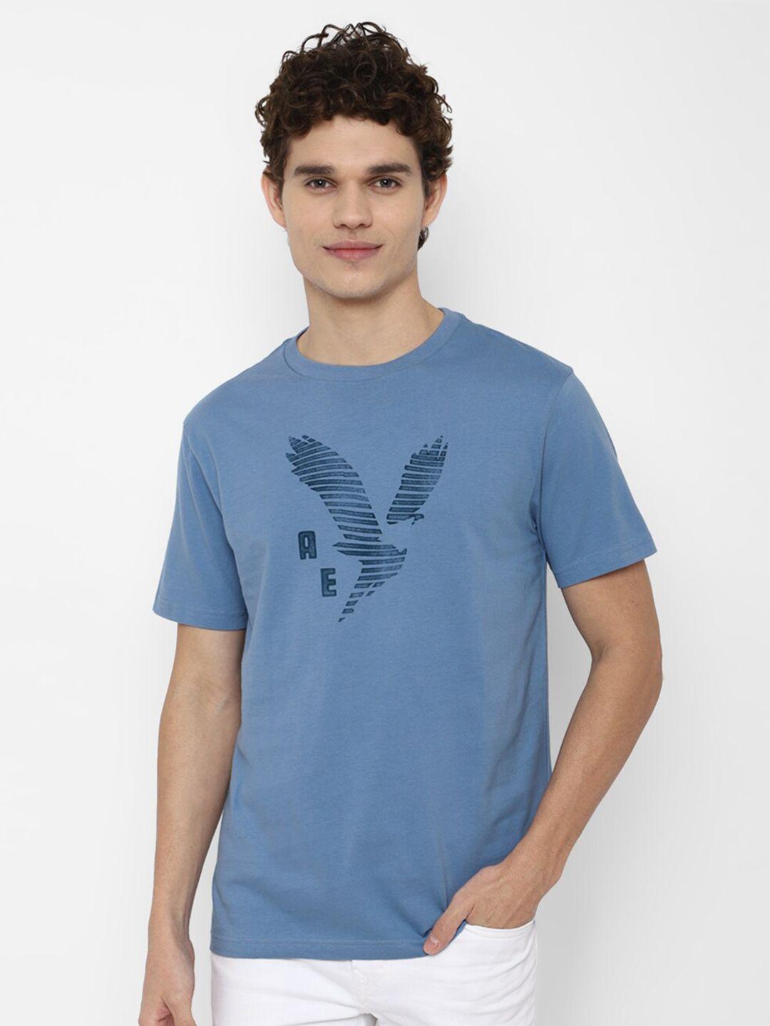 american eagle outfitters men blue brand logo printed t-shirt