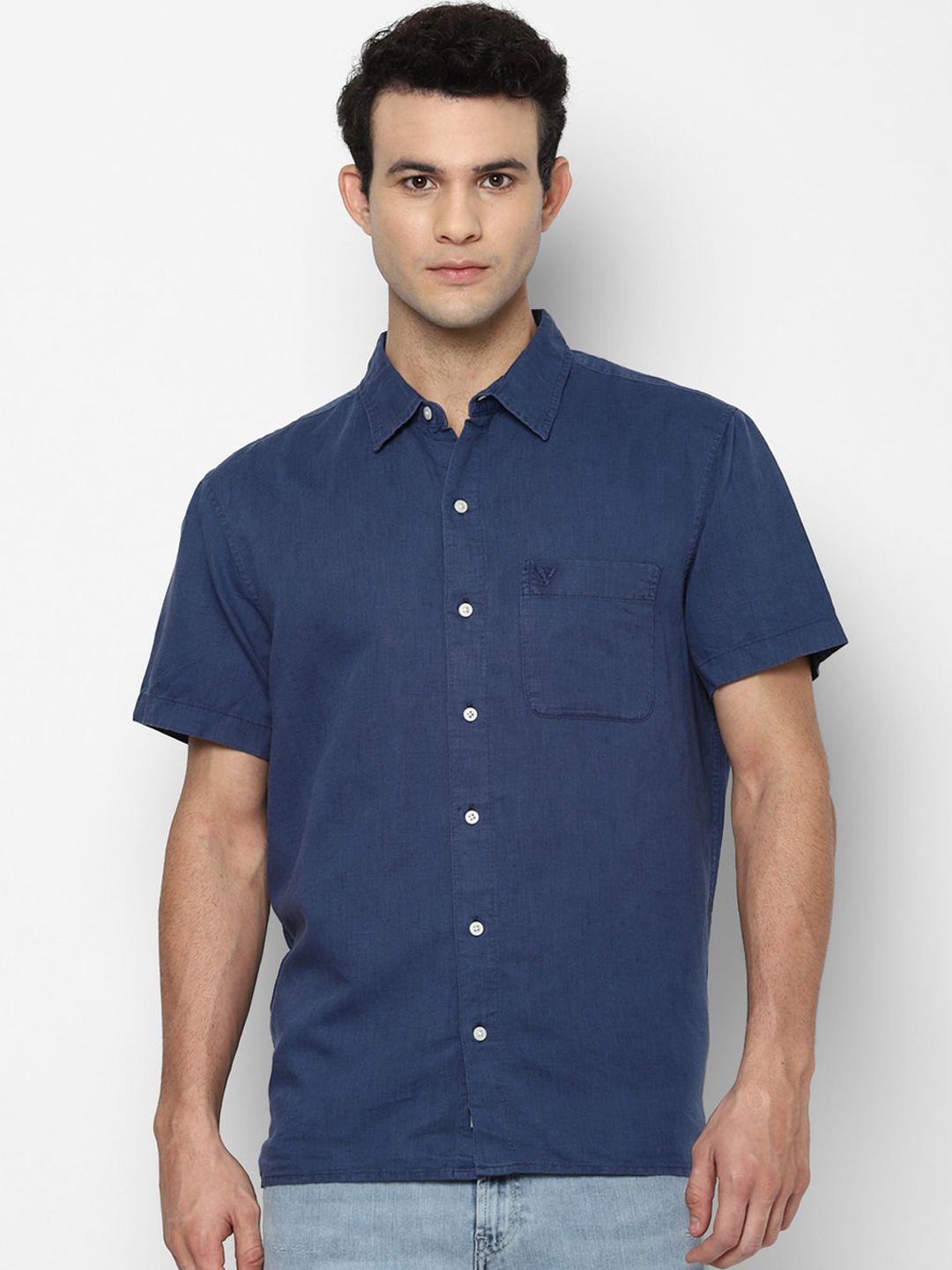 american eagle outfitters men blue solid casual regular fit shirt