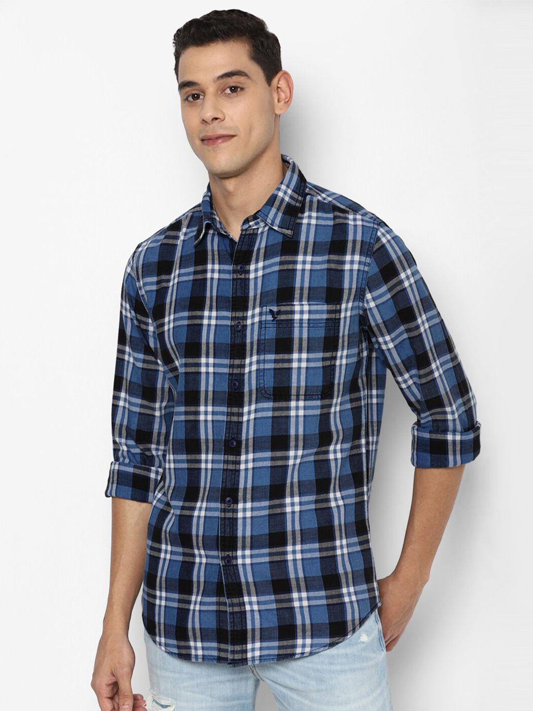 american eagle outfitters men blue tartan checked casual shirt