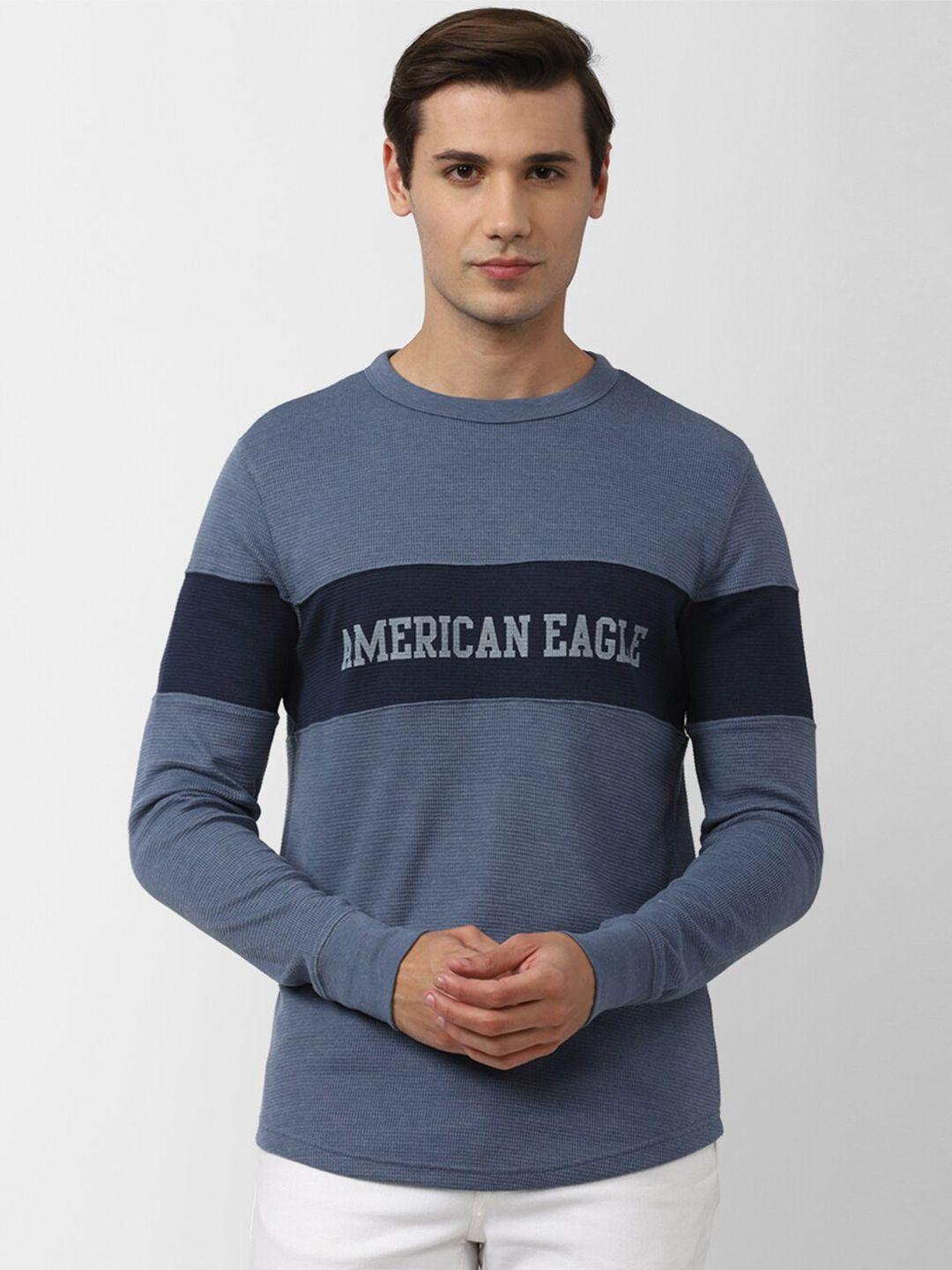 american eagle outfitters men blue typography printed cotton t-shirt