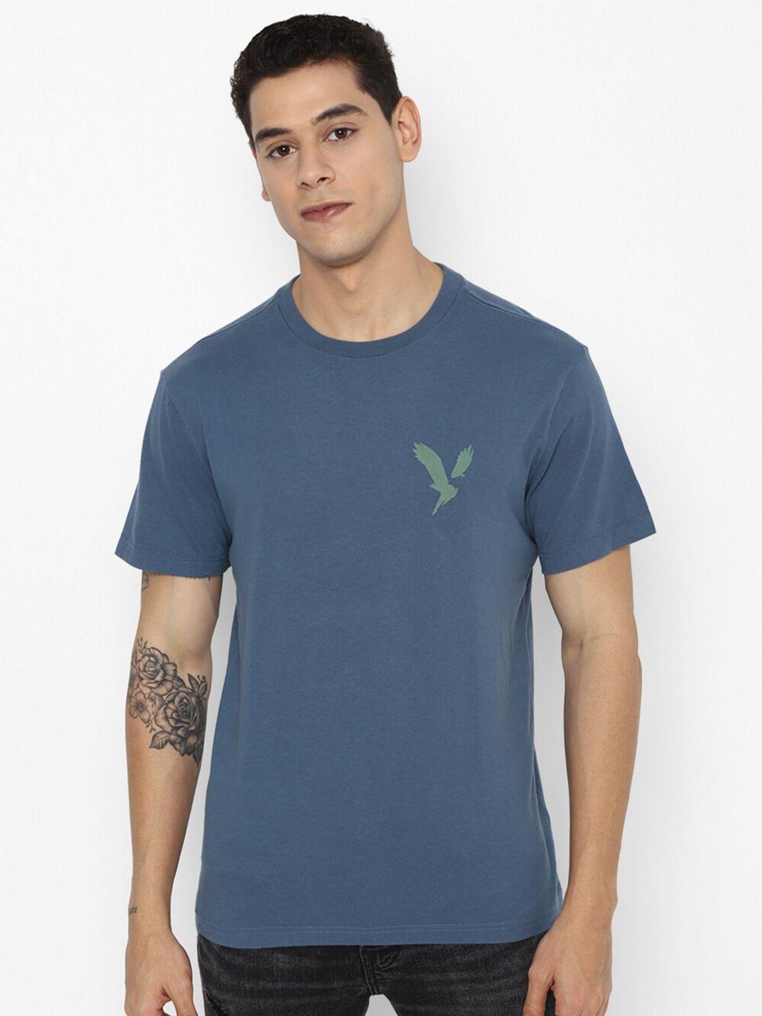 american eagle outfitters men blue typography slim fit t-shirt