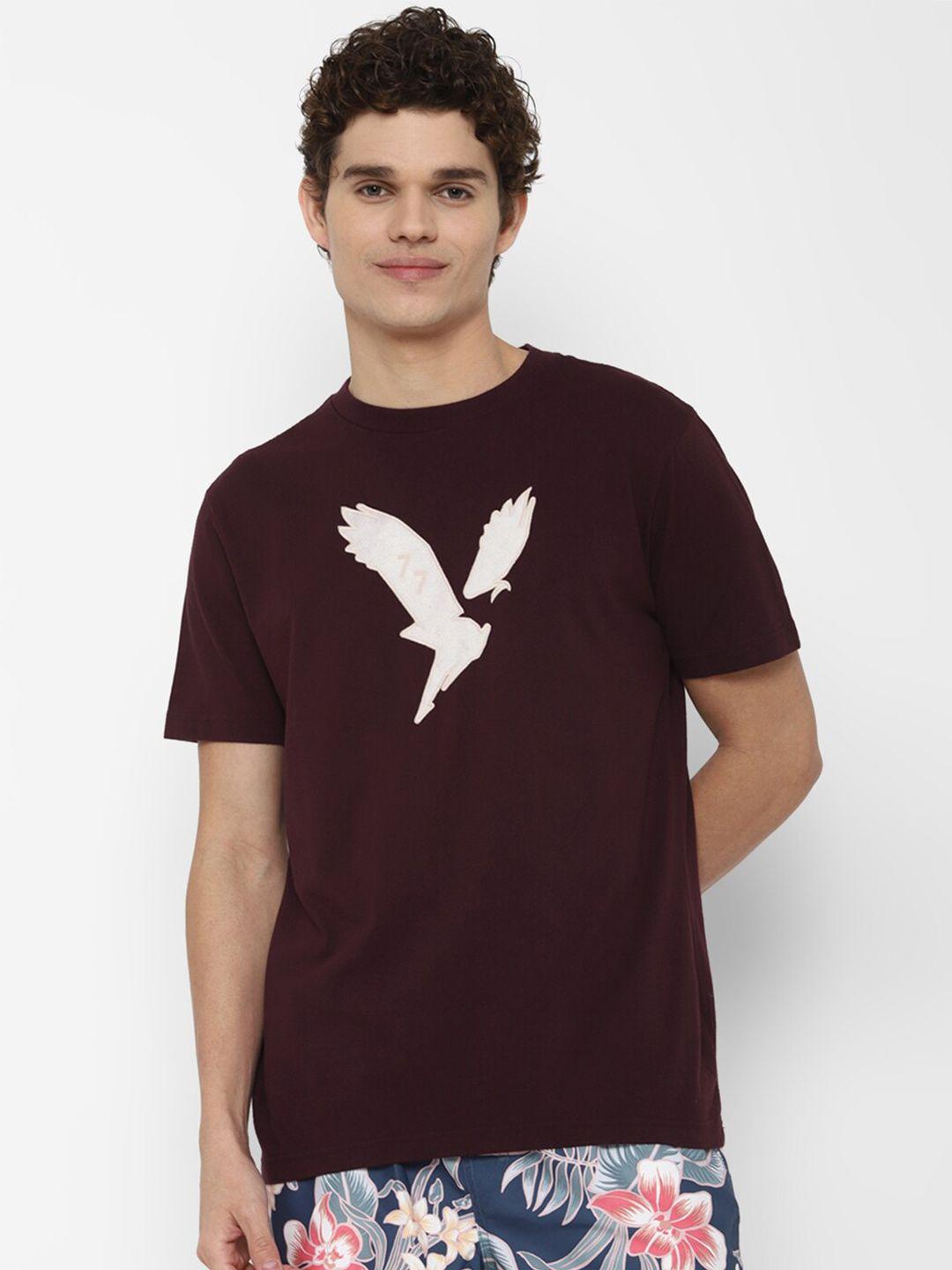 american eagle outfitters men burgundy printed regular fit  t-shirt