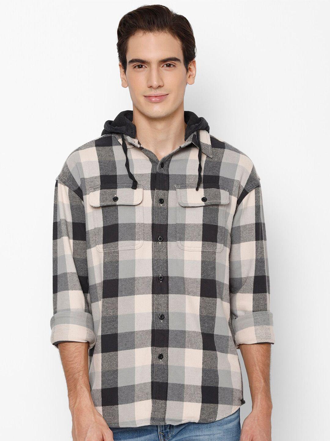 american eagle outfitters men checked cotton hooded casual shirt