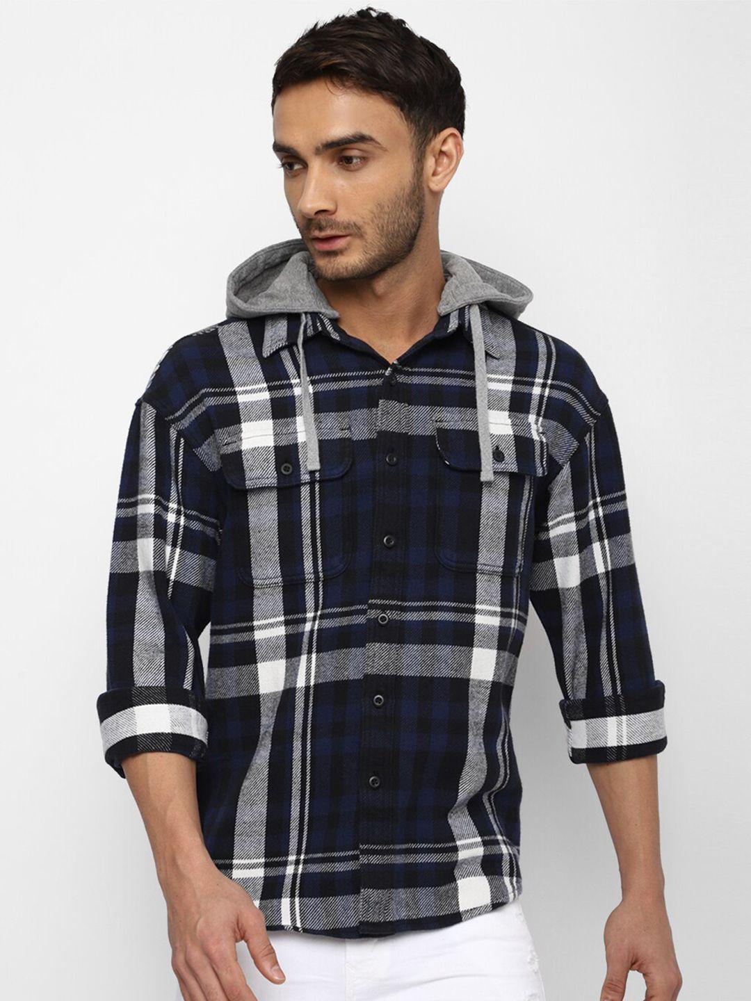 american eagle outfitters men checked hooded pure cotton casual shirt