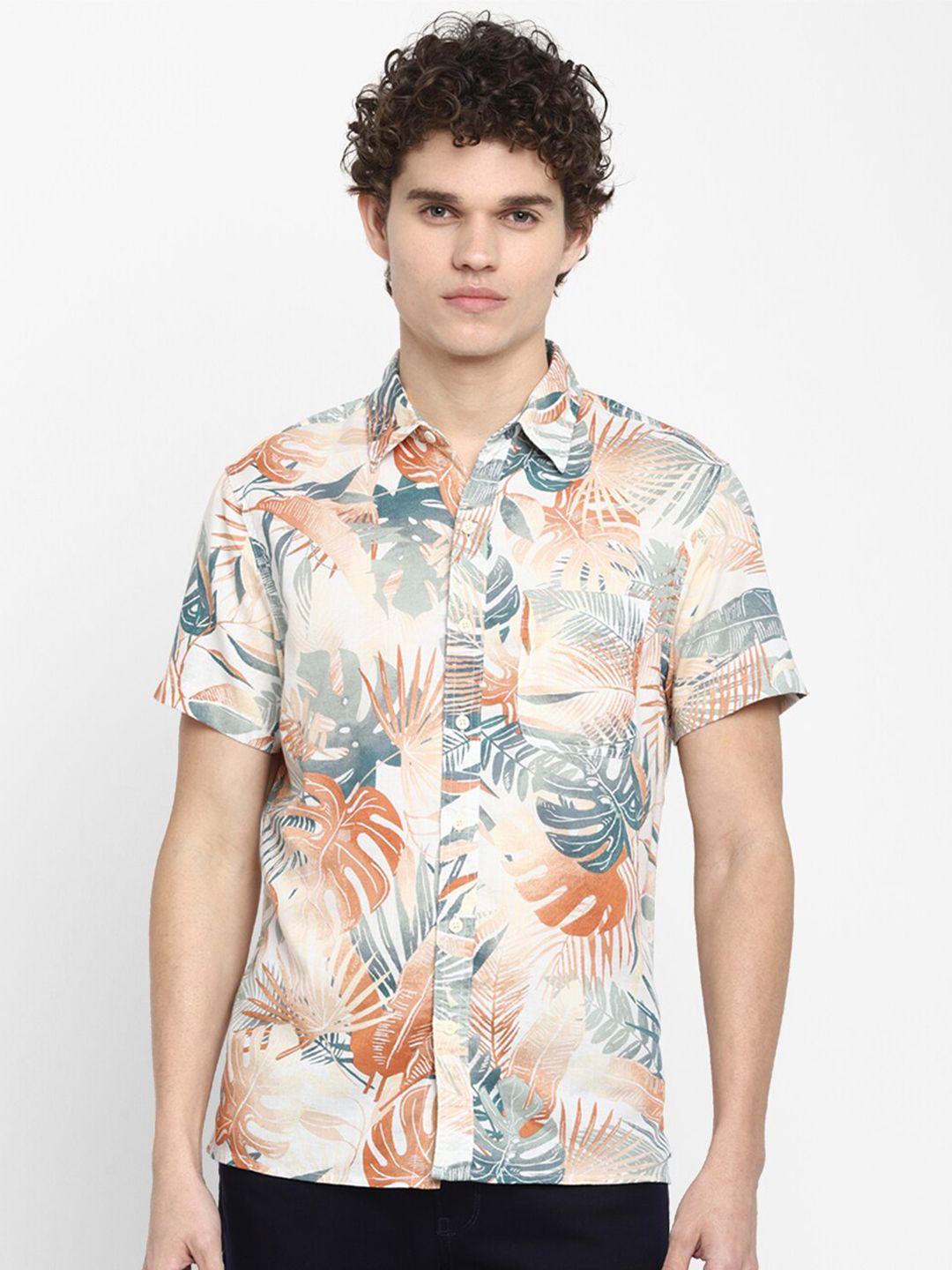 american eagle outfitters men cream-coloured printed casual shirt