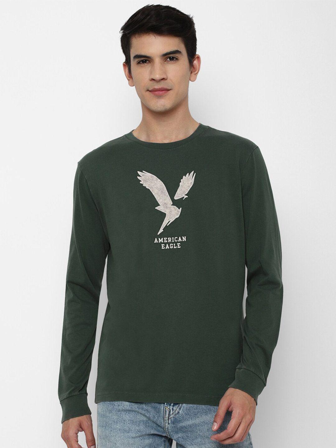 american eagle outfitters men green brand logo printed pure cotton t-shirt