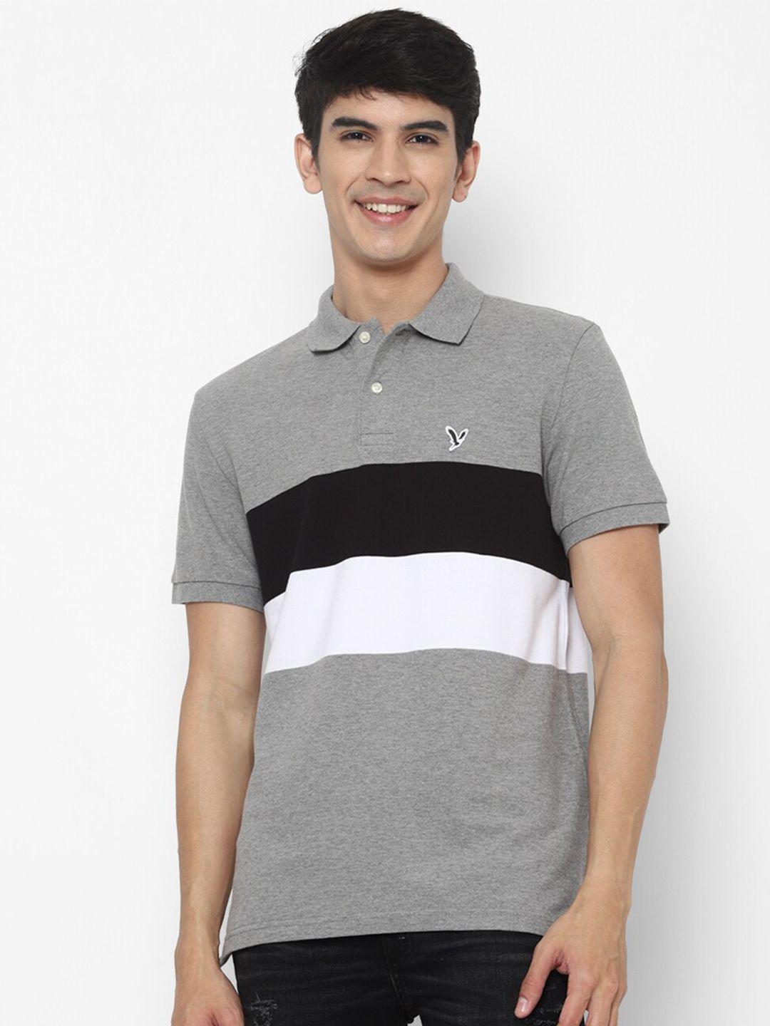 american eagle outfitters men grey & black colourblocked polo collar t-shirt