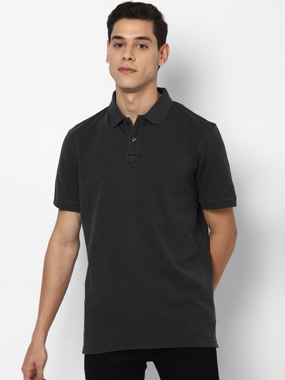 american eagle outfitters men grey polo collar pure cotton t-shirt