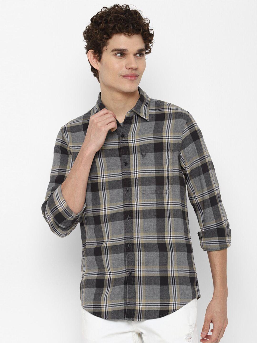 american eagle outfitters men grey slim fit tartan checks checked casual shirt