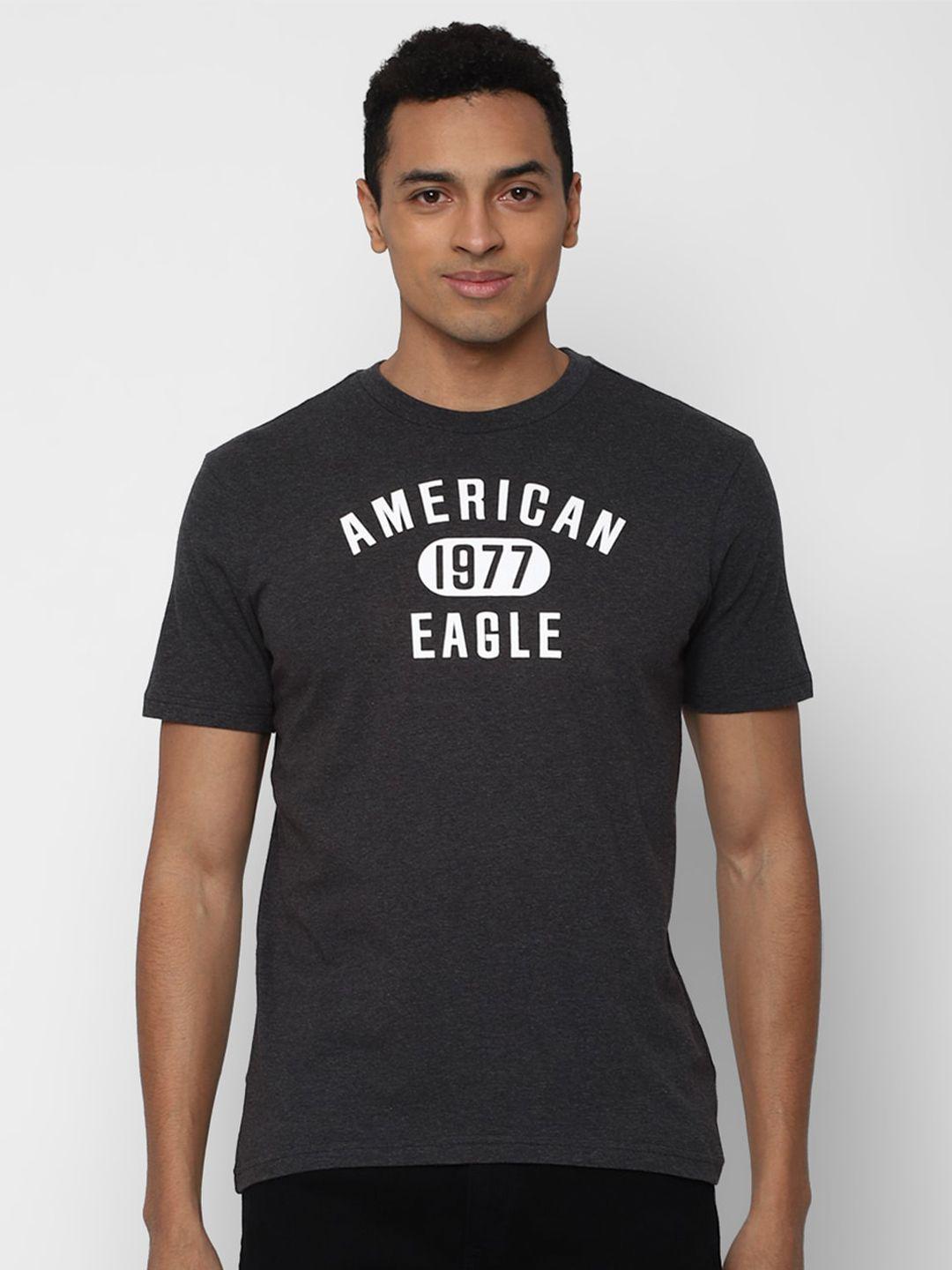 american eagle outfitters men grey typography printed applique t-shirt