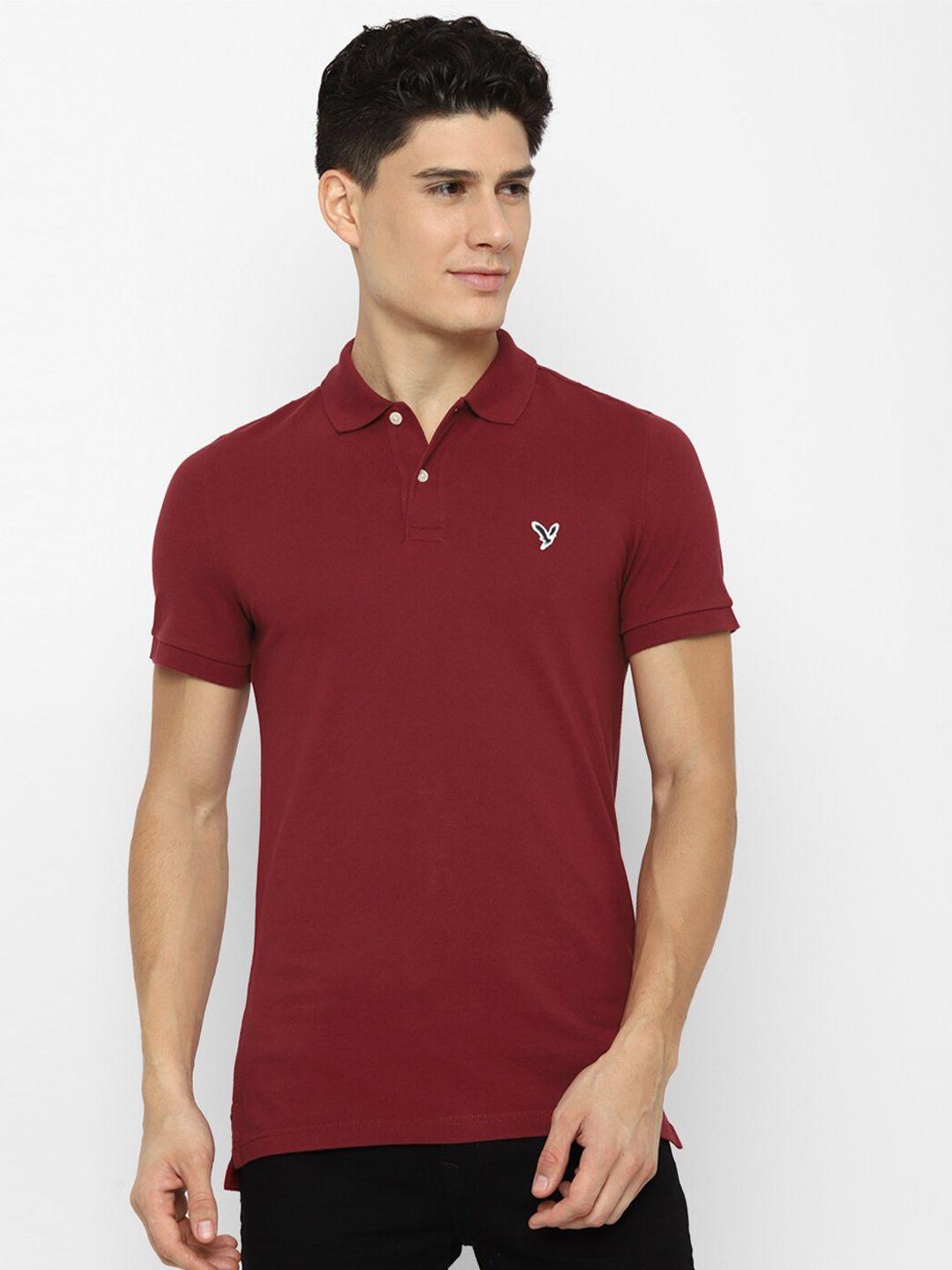 american eagle outfitters men maroon solid polo collar slim fit cotton t-shirt