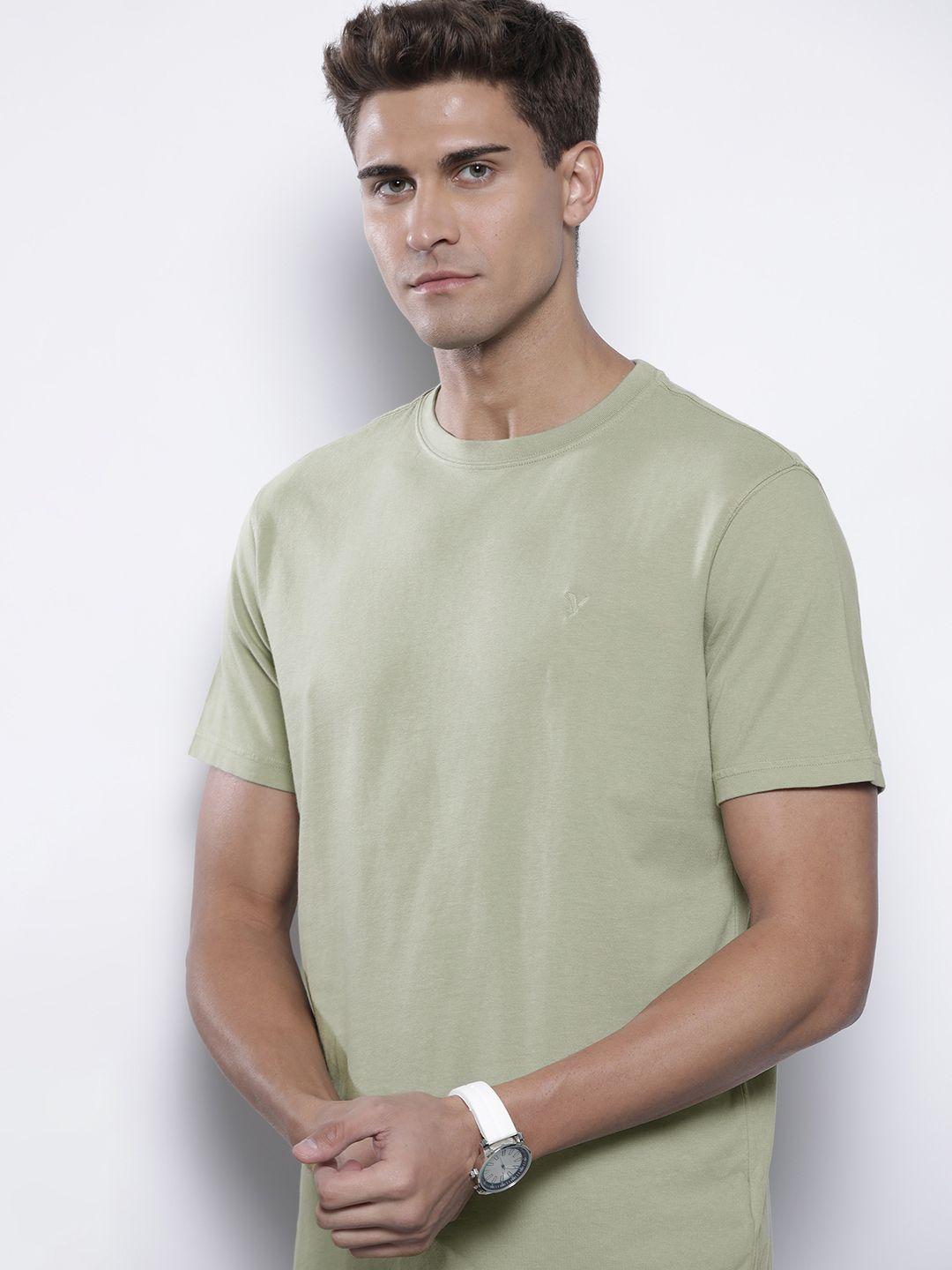 american eagle outfitters men olive green pure cotton t-shirt