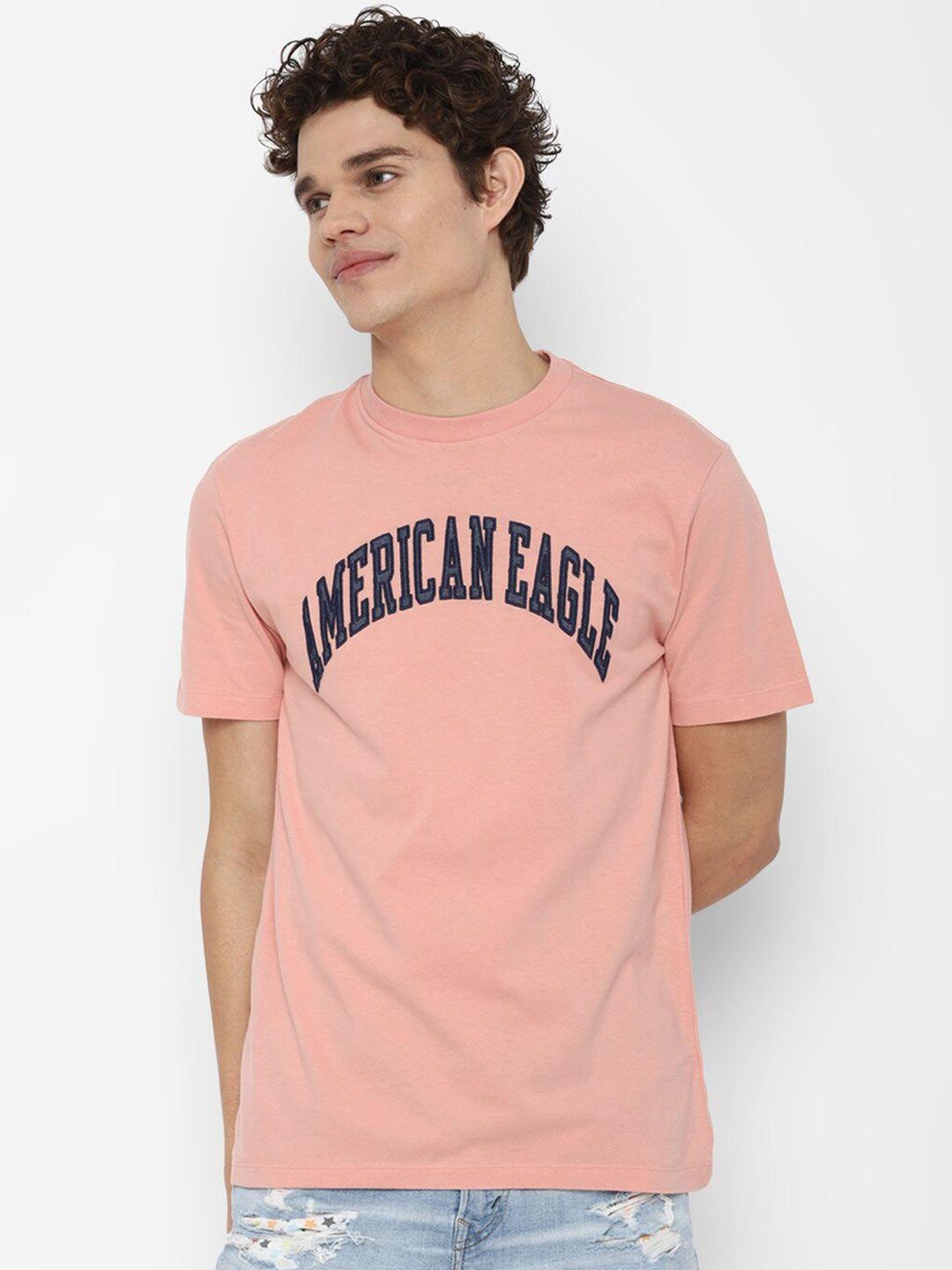 american eagle outfitters men orange & black typography printed pure cotton t-shirt