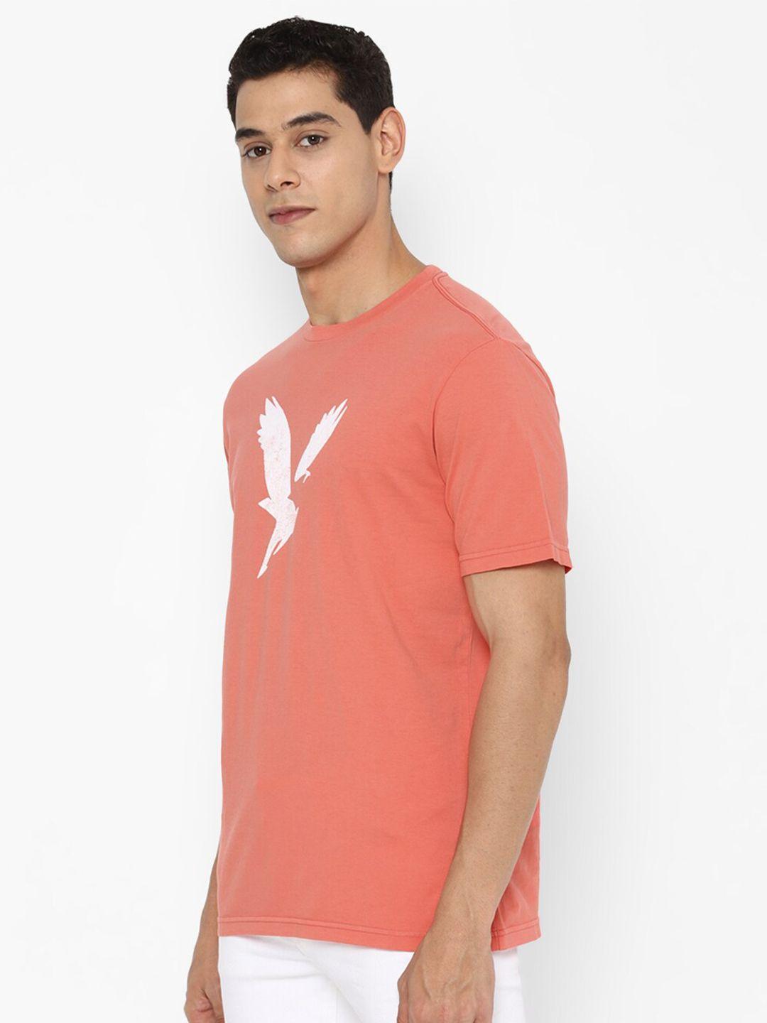 american eagle outfitters men orange printed raw edge t-shirt